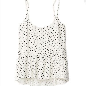 Talula Nerima White & Black Polka Dot Ruffle Bottom Tank